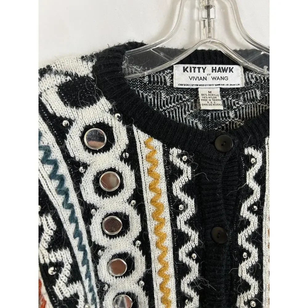 Vintage 3D Knit Cardigan Sweater Mirror Kitty‎ Hawk Vivan Wang Women's Artsy MED
